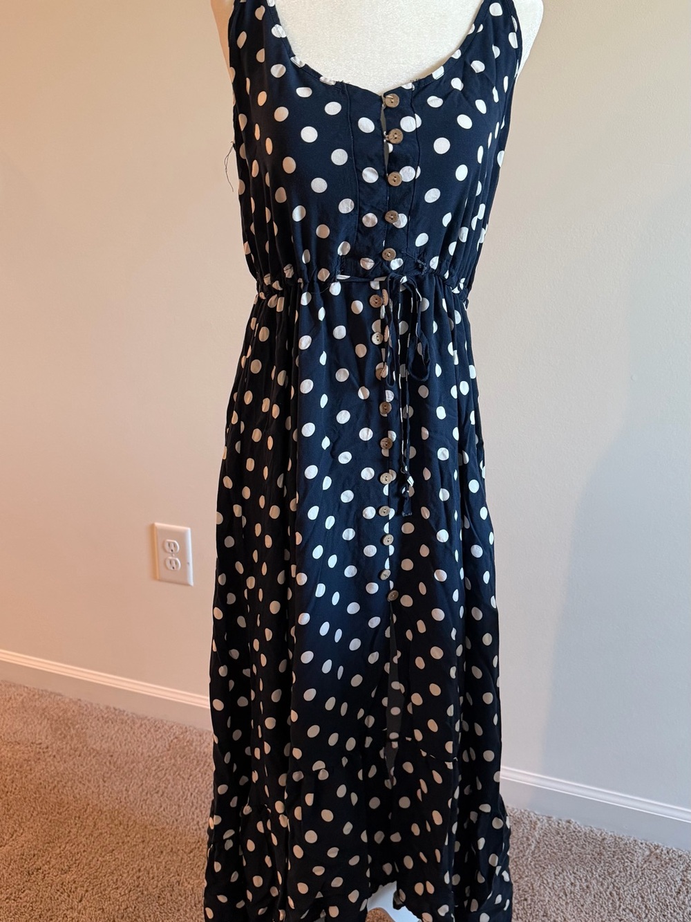 Fashion Nova Navy Polka Dot Midi Dress